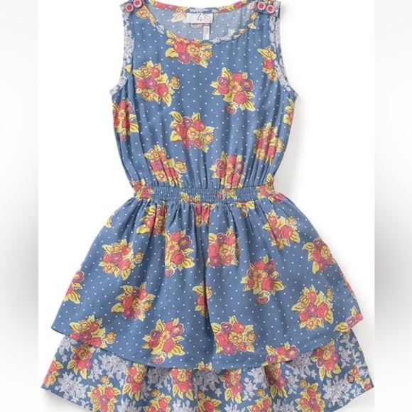 Matilda Jane Top of the Class 435 Boho Blue floral ruffle layer dress size 10 - Picture 2 of 10